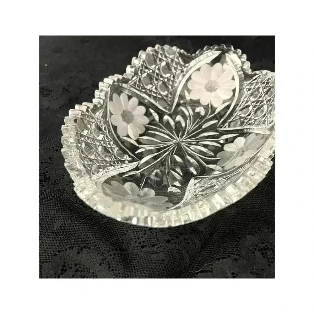 ABP Style Oblong Clear Cut Crystal Dish with‎ Sawtooth Rim American Brilliant
